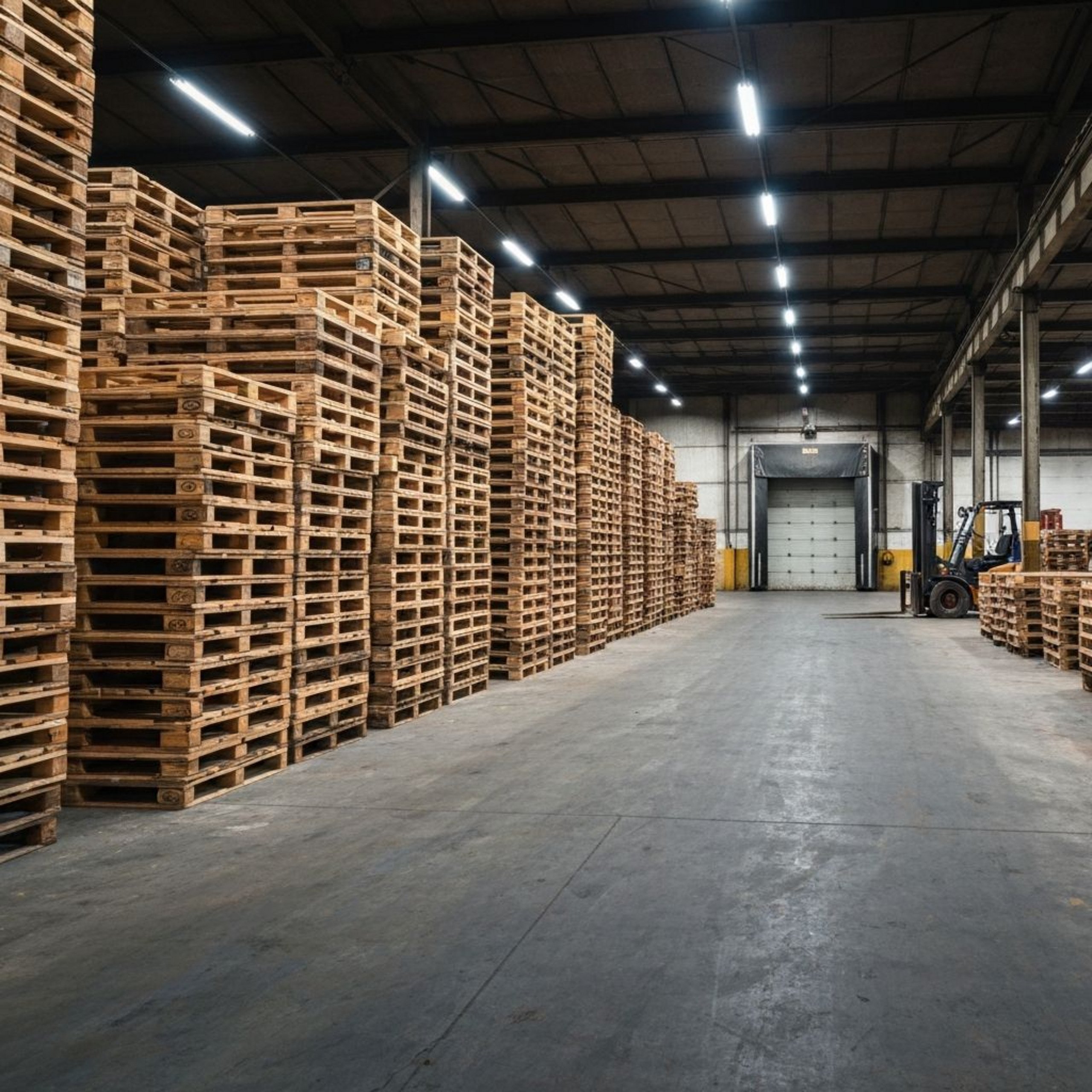 Rows of palletized commercial cargo stored inside a warehouse