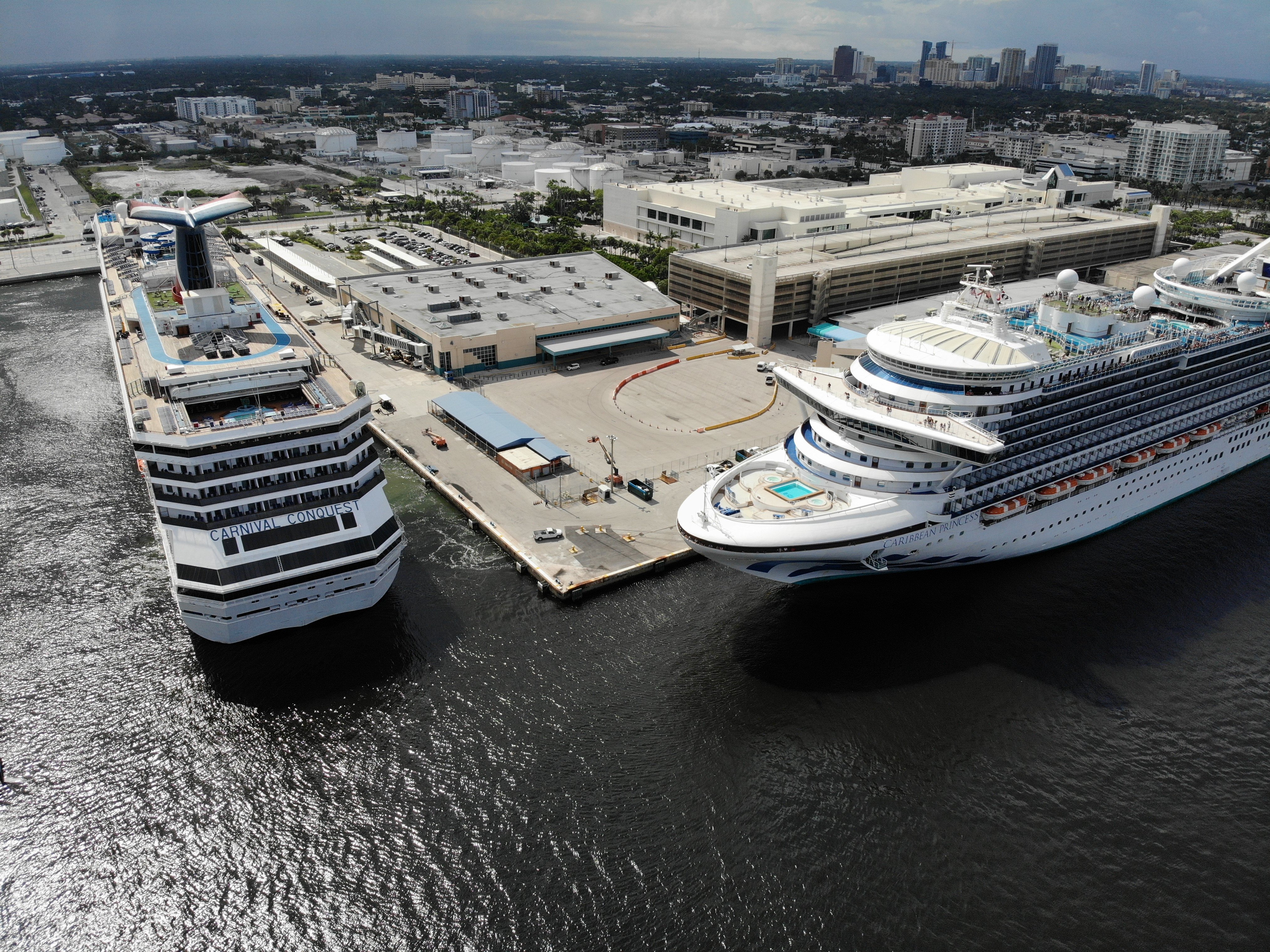 Cruise ships docked at the cruise terminals at Port Everglades in Fort Lauderdale