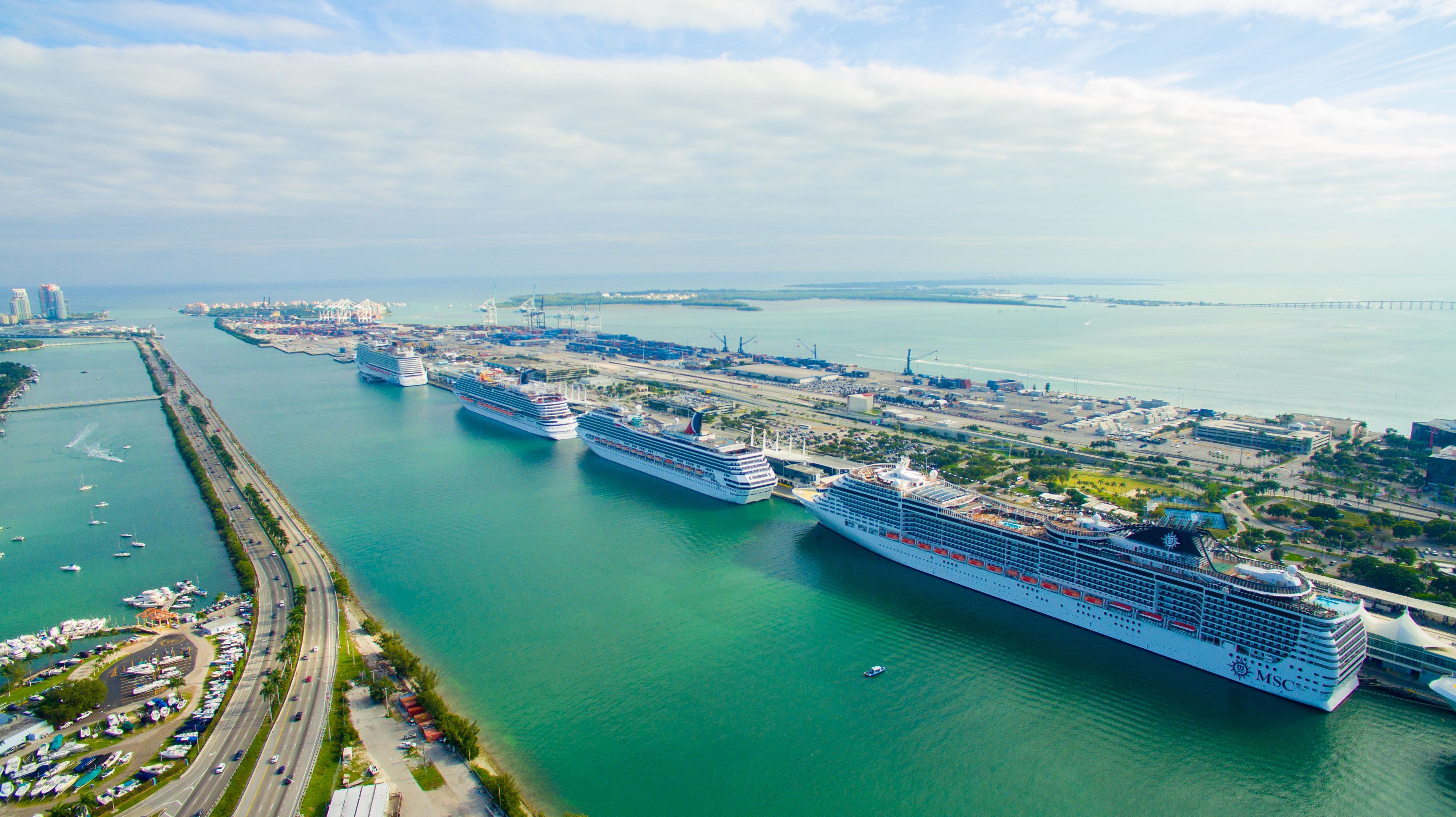 Cruise ships docked at the cruise terminals at PortMiami